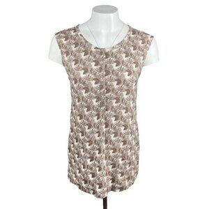 NWT KATE QUINN Forest Pine Print Half Button Up Short Sleeve Top Sz Large
